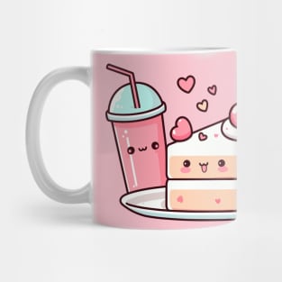 Kawaii Strawberry Cake and Drink with Hearts | Cute Kawaii Food Art for Kawaii lovers Mug